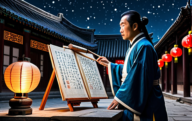 Ancient Stargazer**

"An ancient Chinese astronomer, fully clothed in traditional Hanfu, observing the night sky with intense curiosity, surrounded by scrolls and star charts, in a humble courtyard illuminated by lanterns, appropriate attire, safe for work, perfect anatomy, correct proportions, natural pose, family-friendly, professional illustration, high quality."

**