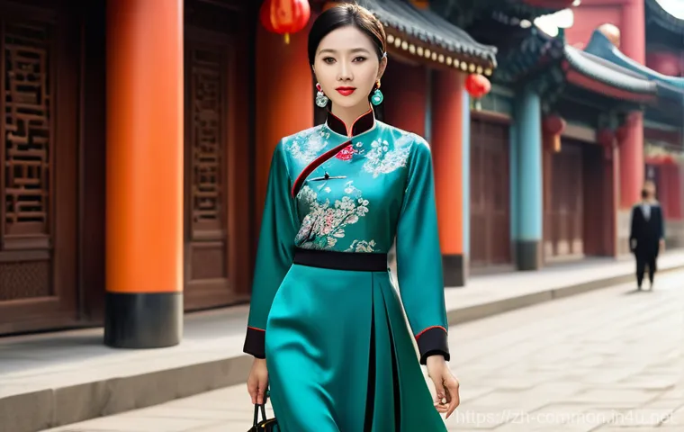 대중문화 상식 - A confident and elegant young woman, no younger than 20, is strolling down a vibrant, art-filled urb...