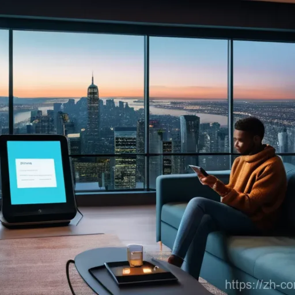 AI와 윤리 - **Prompt:** A futuristic, well-lit apartment interior with large windows showcasing a city skyline a...