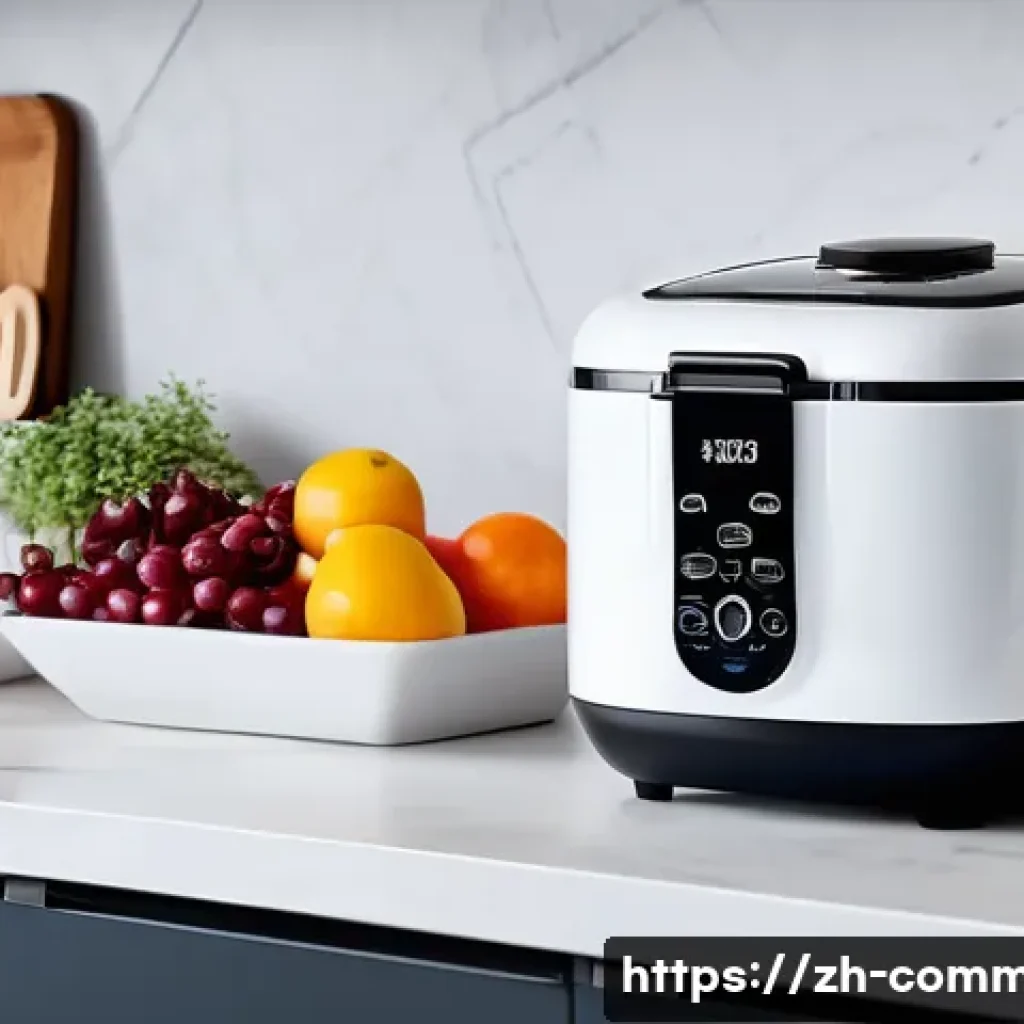 인류의 발명품 - A cozy modern kitchen scene showcasing a variety of small kitchen inventions: a sleek electric rice ...