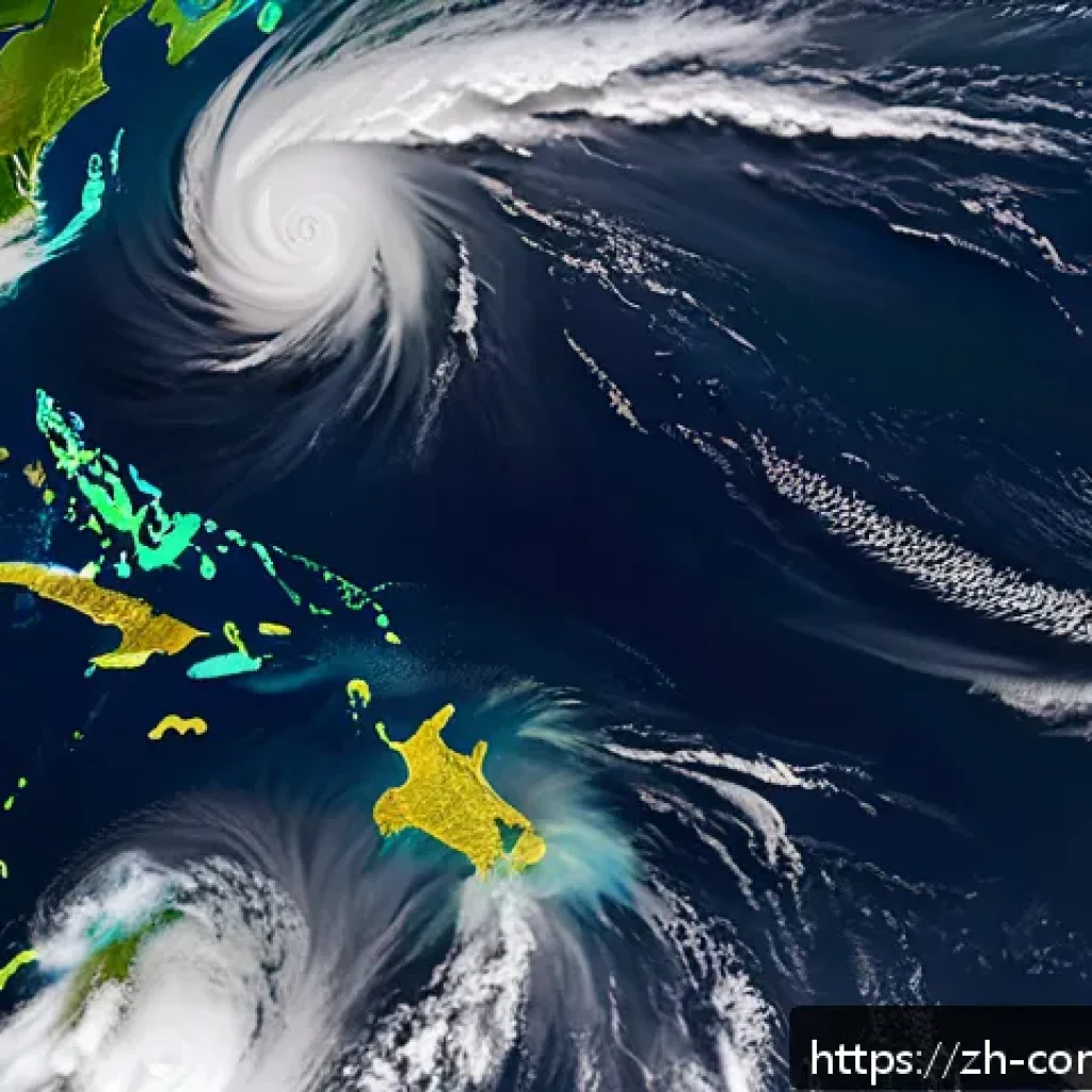 폭풍과 태풍 - A highly detailed satellite view of a powerful tropical cyclone over a warm ocean surface with sea t...