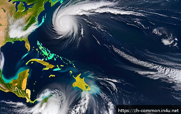 폭풍과 태풍 - A highly detailed satellite view of a powerful tropical cyclone over a warm ocean surface with sea t...